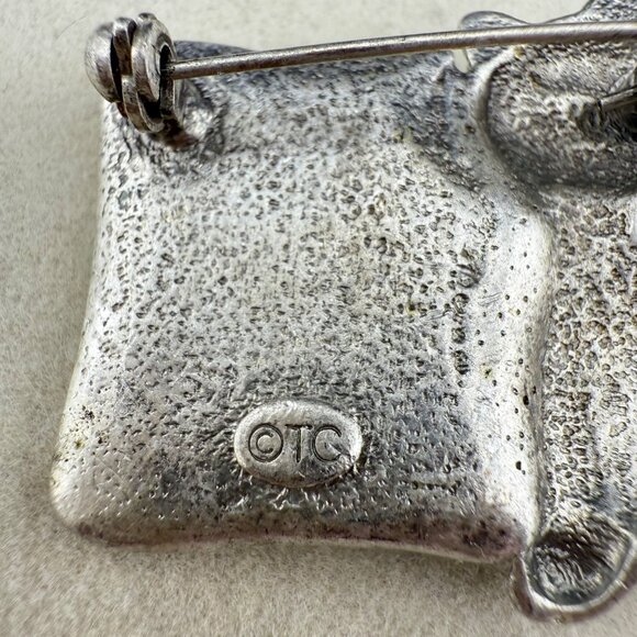 Nanas Are Purr-Fect Cat Pin Brooch With Crystal Charm By TC Vintage Silver Tone - Picture 5 of 6